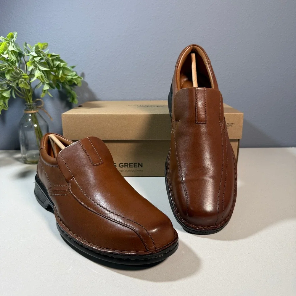 Clarks Collection Mens Brown Leather Slip On‎ Dress Shoes Comfort Size 9.5W